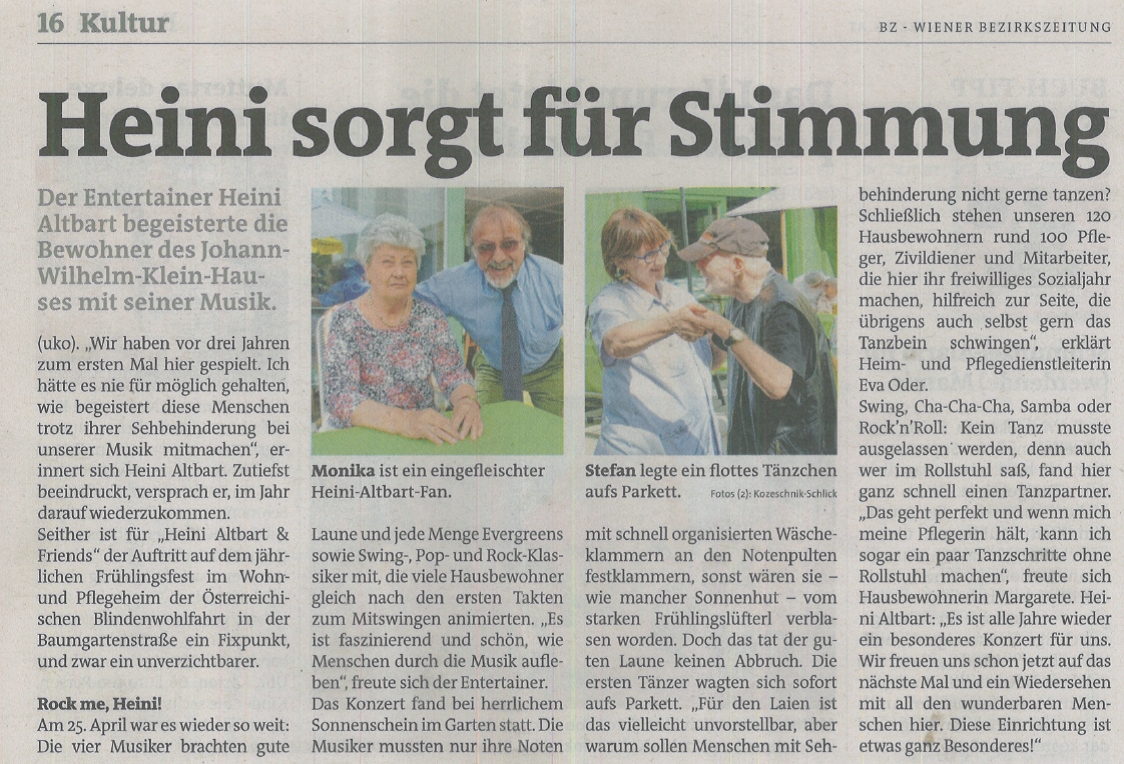 Artikel in der Wiener Bezirkszeitung vom 10. Mai 2018 ©Österreichische Blindenwohlfahrt gemGmbH